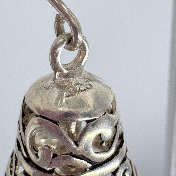 VTG Sterling Silver 925 Scroll Design Bell Dangle Earrings Size 0.75" Length - Picture 6 of 9